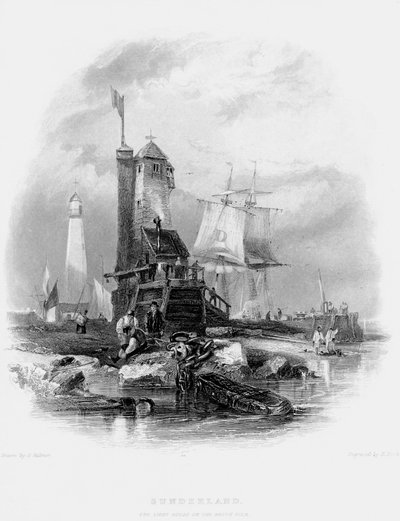 Sunderland Lighthouse on the South Pier, 1841 by George Balmer